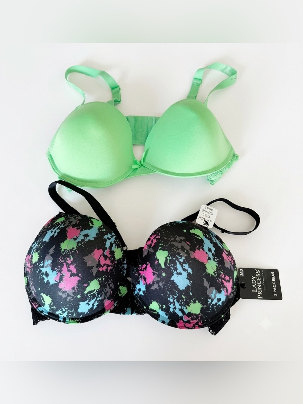 Lady Princess 2-Pack Bras Set NWT 36D 💚🖤